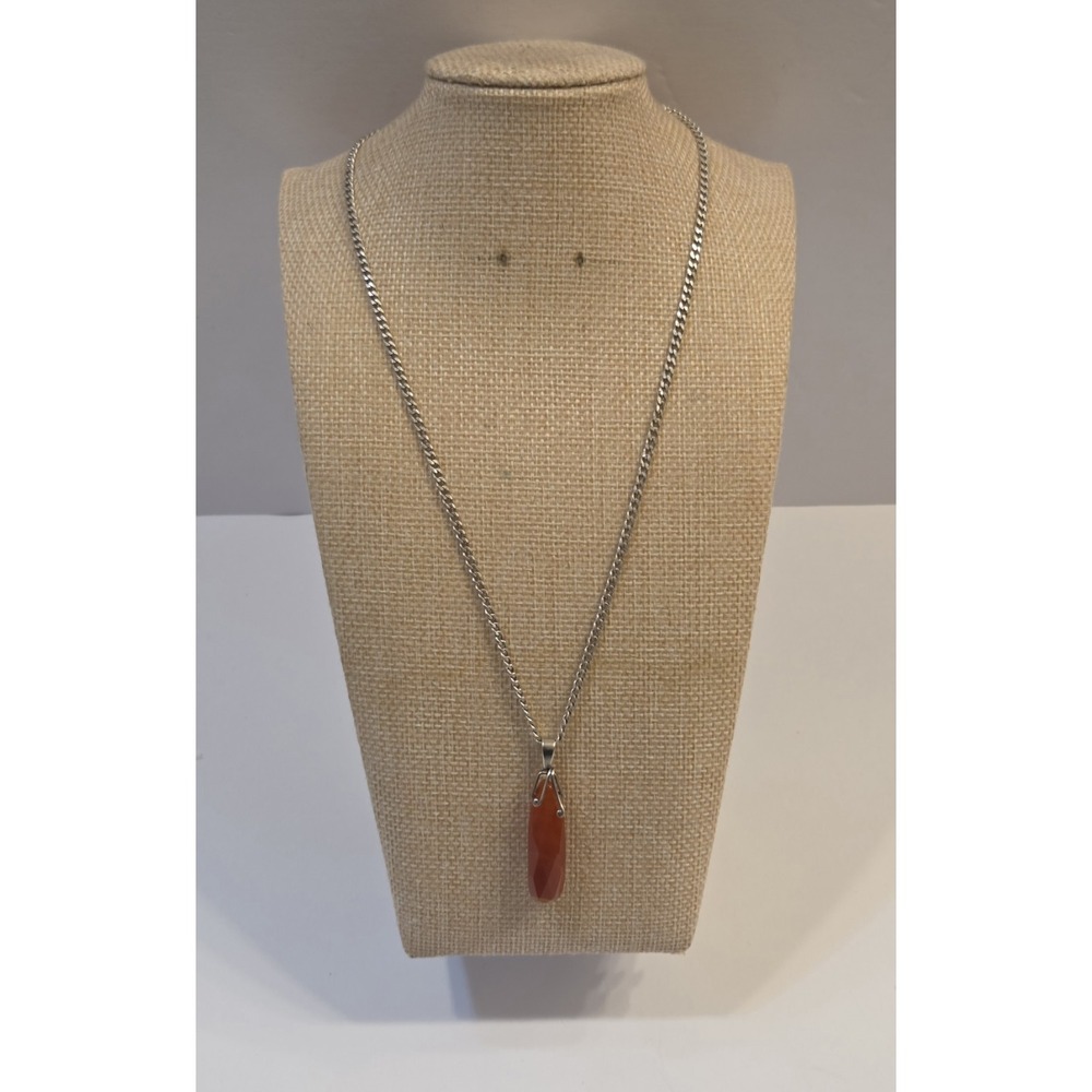 Vintage‎ Sterling Silver & Carnelian Long Pendant 18" Sterling Curb Chain
